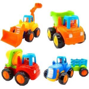 Friction Powered Cars, Push and Go Toy Trucks Construction Vehicles Toys Set